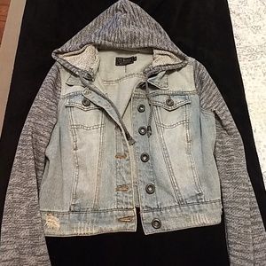 Cropped Denim Jacket with Cotton Sleeves and hood
